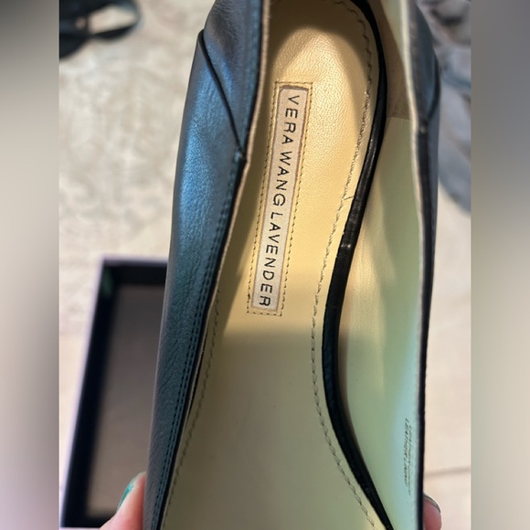 Vera Wang Lavender crystal embellished black leather flats, size 9 1/2 - Picture 3 of 10